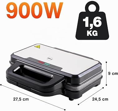 Sandwich Maker 900 W Sandwich Toaster with Extra Large Non-Stick Plates 268 x 145 mm Toast Maker for 2 Sandwiches Vertical Storage Non-Slip Feet ST160 Eldom