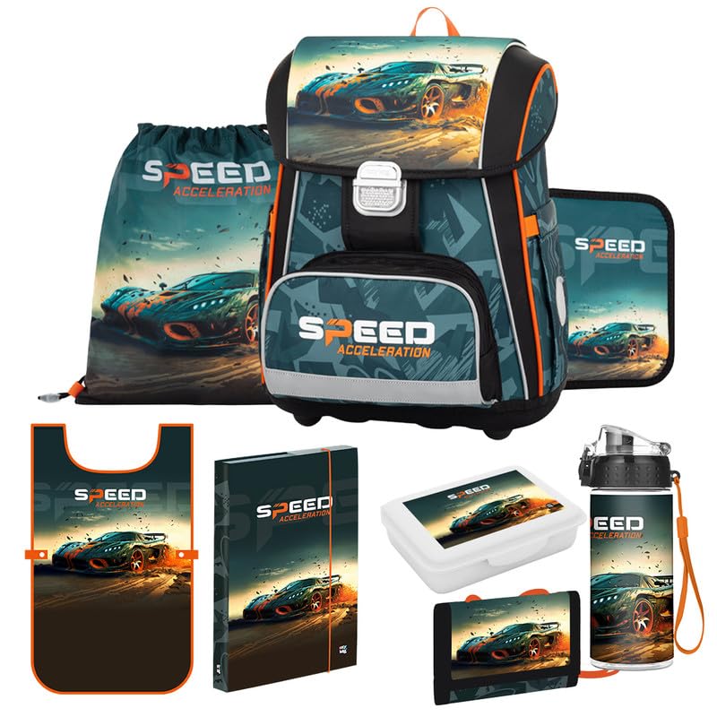 OXY BAG Aktovka Kit d'école 8 pièces de qualité supérieure - Ergonomique - Sac de Sport, Trousse à Crayons, Poncho Artificiel, Gourde, boîte à goûter...