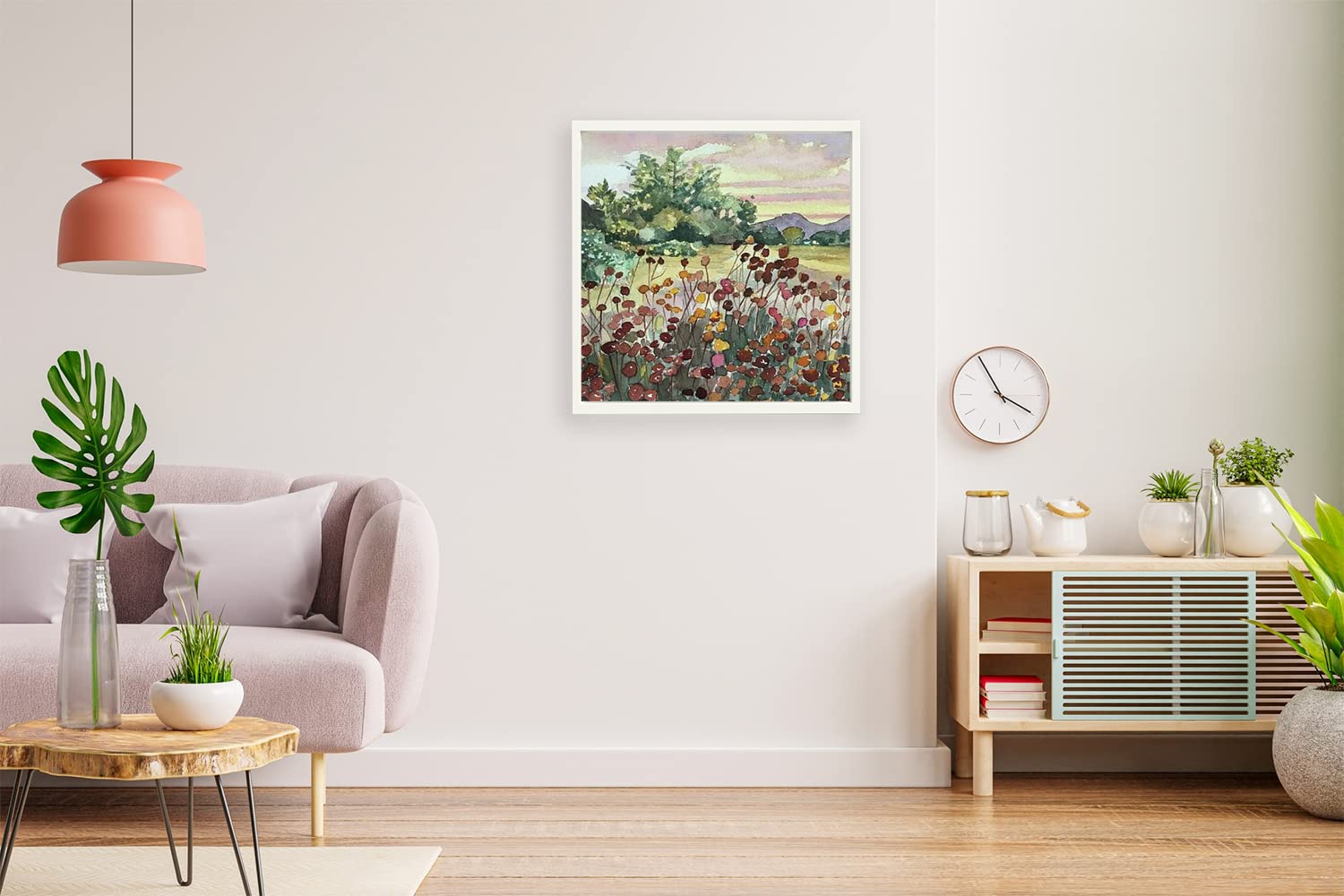 VERRE ART Printed Framed Canvas Painting for Home Decor Office Wall Studio Wall Living Room Decoration (14x14inch White Floater) - Peter Strauss Ranch Seed Heads Print