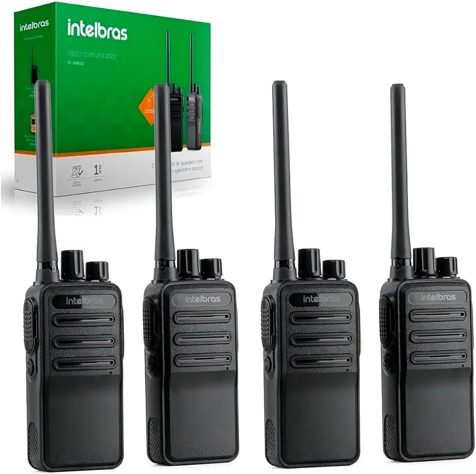 2 Pares Rádio Comunicador Intelbras RC 3002, Walkie Talkie, Comunicação Sem Operadora, Recarga Rápida