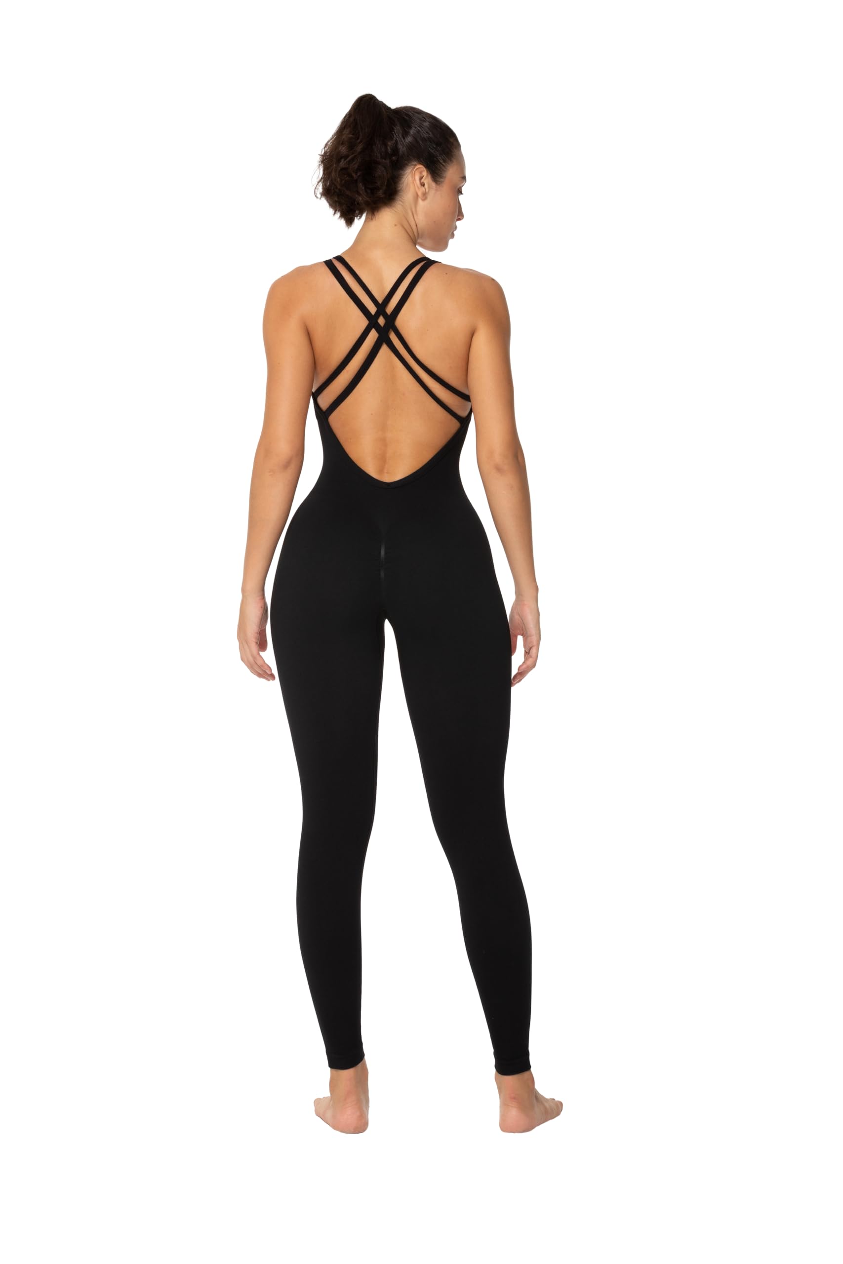 Sunzel Jumpsuits for Women Backless, Seamless Workout One Piece Bodycon Romper Scoop Neck, Butt Scrunch Leggings Unitard size XS