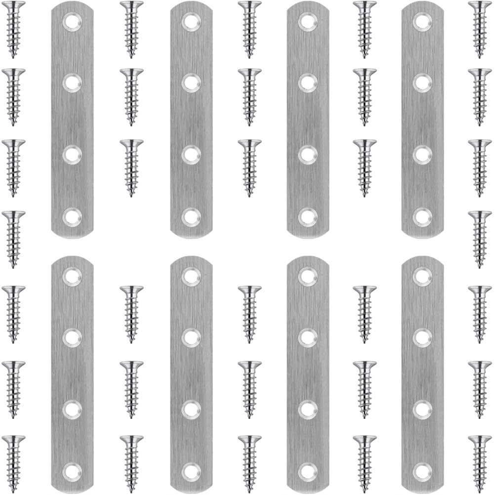 8 Pack Flat Straight Brace Brackets 4 Inch Stainless Steel Mending Plates Repair Fixing Brackets Heavy Duty Straight Repair Joining Plates with Screws