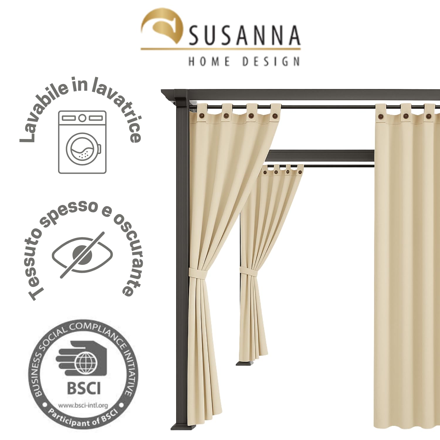 Tende per gazebo esterno 160x260 cm in Tela - Tende da sole a caduta per Balcone, Terrazzo, Giardino - Tenda gazebo con Passanti Rinforzati - Tenda da Giardino Impermeabile (1 Pannello PANNA)