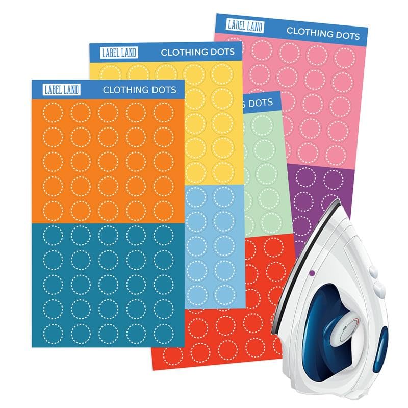 Color Coded Iron On Dot Labels - 200pcs, 8 Colors (25 Each Color) for Clothes & Laundry Organization, Round Clothing Labels for Adults and Kids,