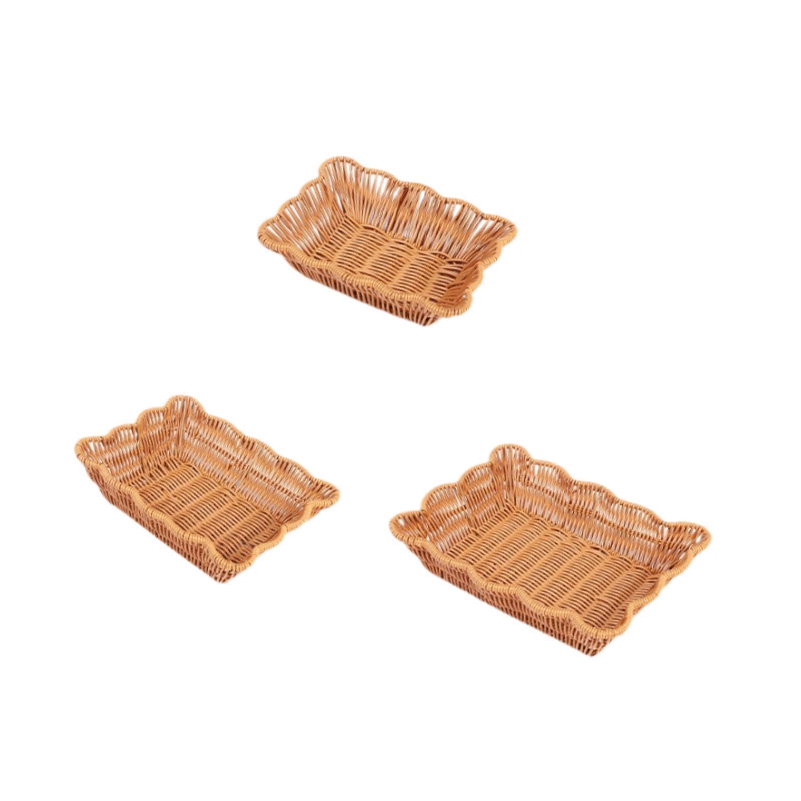 Hlhlh Rectangle 3X Imitation Rattan Basket, Woven Bread, Food Serving Holder For Shelf Party Home Display(Rectangle)