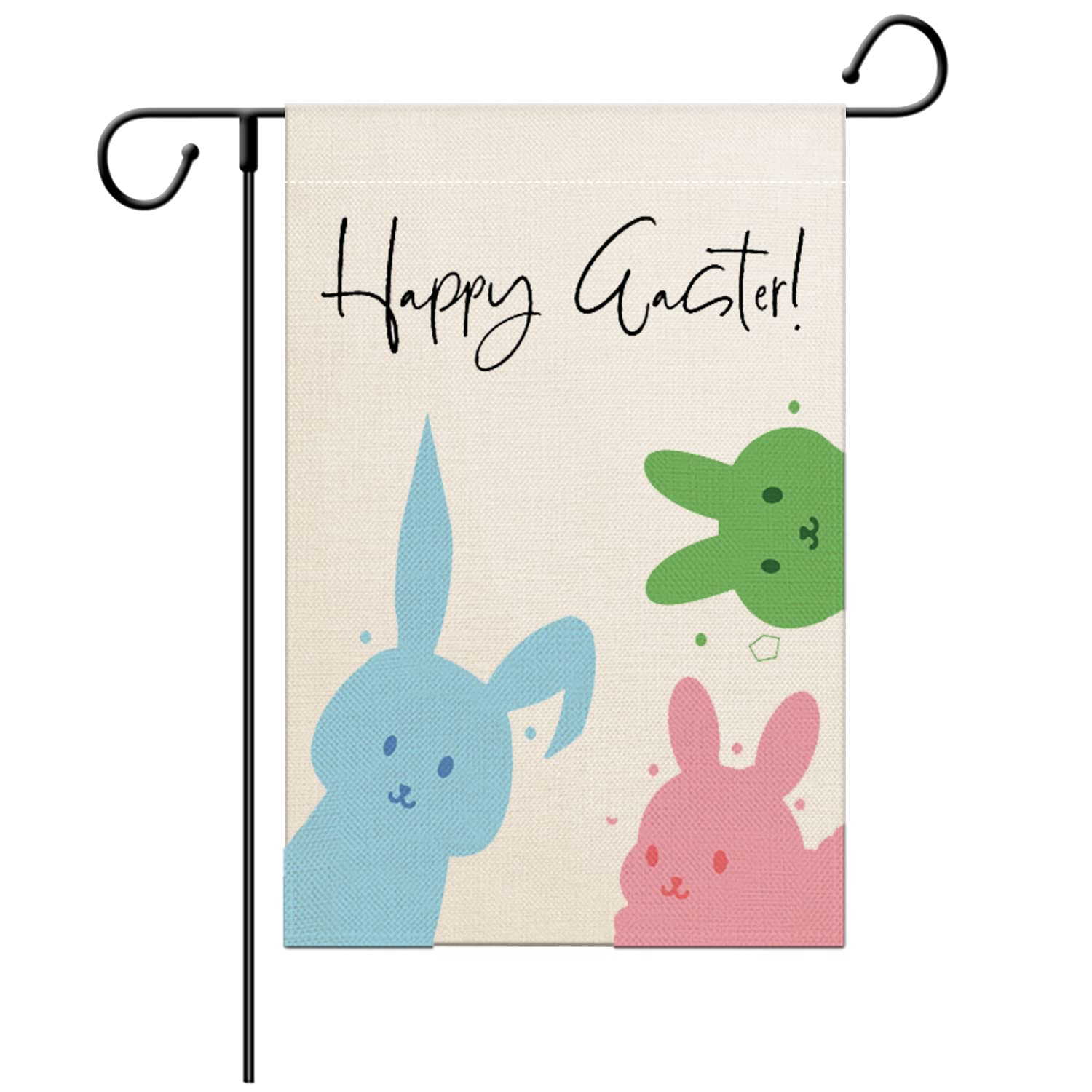 Happy Easter Garden Flag Easter Bunny Rabbit Small Yard Flag 12×18 Inch Burlap Vertical Double Sided Seasonal Outdoor Decor for Yard Farmhouse Outside Holiday Decorations