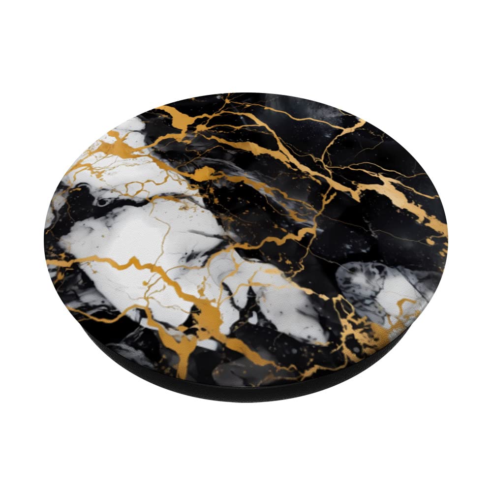 Marble-like Gold and Black and White PopSockets Swappable PopGrip - Image 2