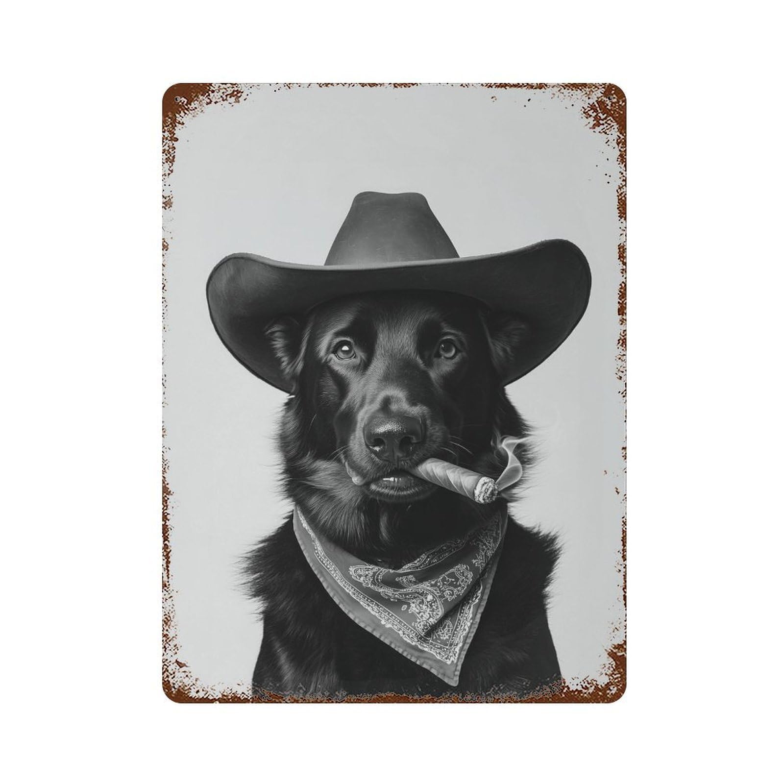 xiaoxiaoshen Black German Shepherd Cowboy Art Wall Decor Art Metal Tin Poster Modern Home Decor Art Home Bar Shop Decorations Vintage Sign 40x30cm