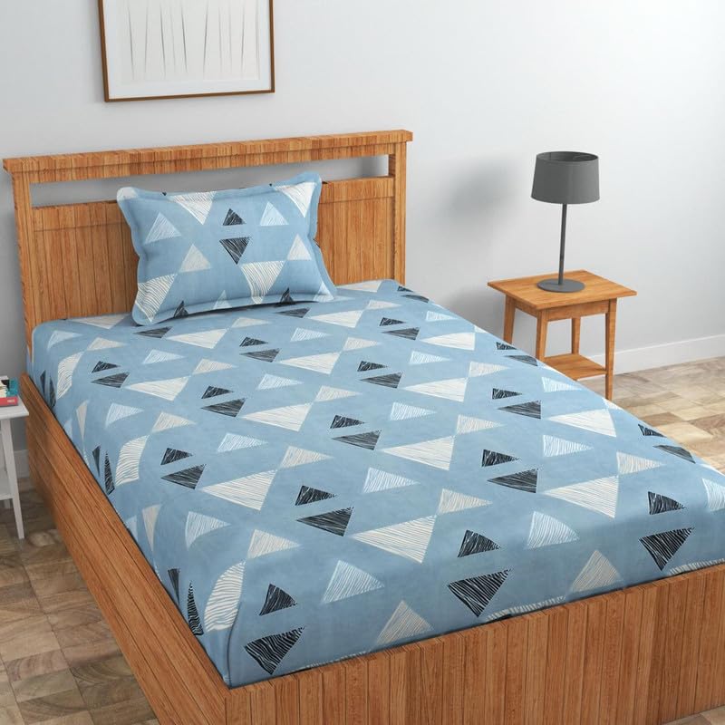 Image of Cotton 210 tc Flat Single | Diwan | Single Mattress Coat Bed Bedsheets for Summer Winter Breathable | Wrinkle Free (Size-60 X 90 Inch) with 1 Pillow Cover 60 x 90 Inches, Abstract, White Grey
