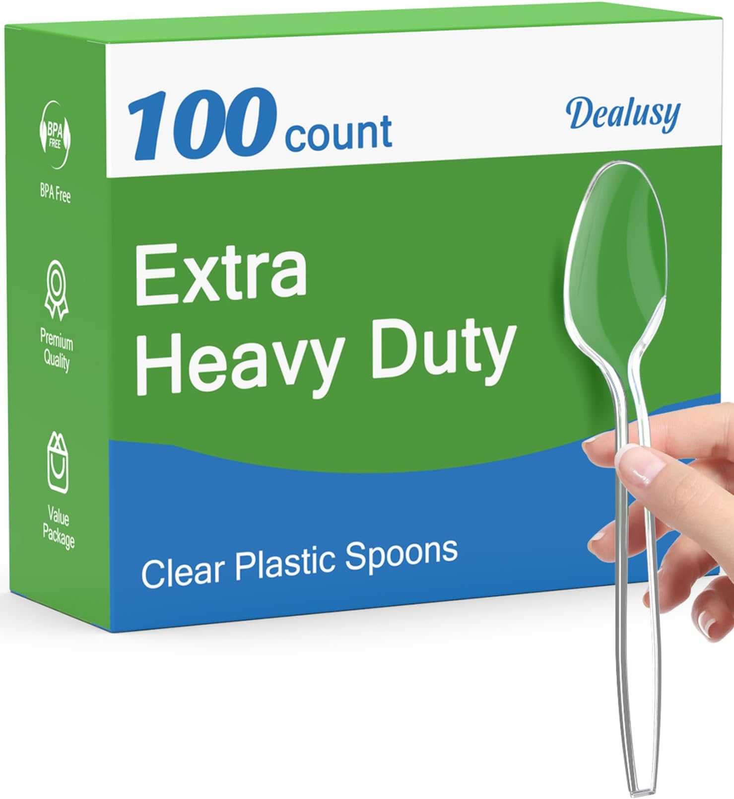 Dealusy 100 Count Clear Plastic Spoons Disposable, BPA-Free, Heat Resistant, Solid and Durable Disposable Spoons Heavy Duty Bulk, Premium Spoons plastic disposable for Party Supply