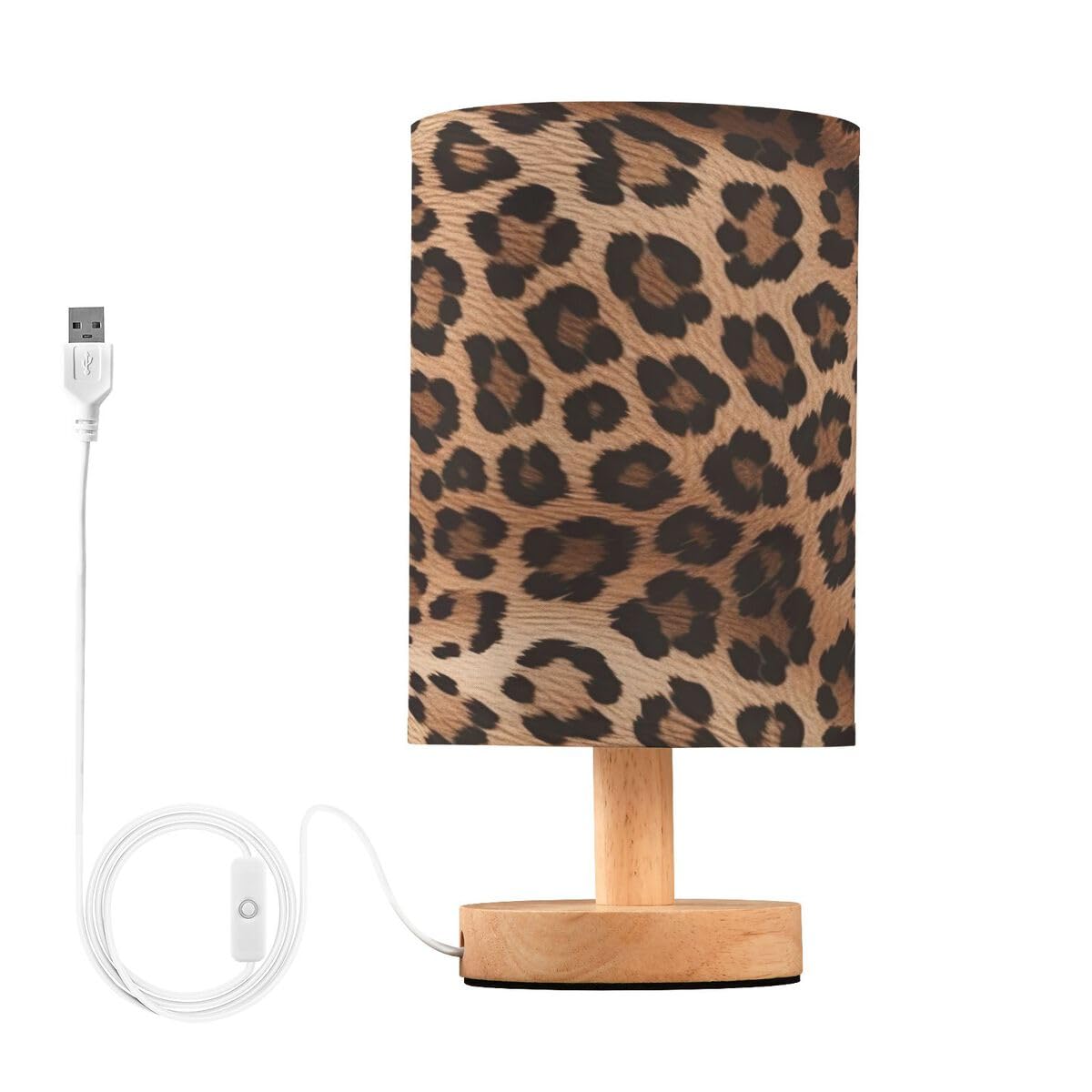 Jumbear Leopard Print Fashionable Bedside Table Lamp With Usb Port -Nightstand Lamp With Flaxen Fabric Shade For Living Room, Dorm, Home Office (Led Bulb Included)