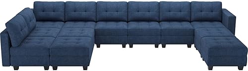 Miniatura 8 de Belffin Sofá modular modular en forma de U con asientos de almacenamiento, sofá seccional convertible con diván reversible, color azul