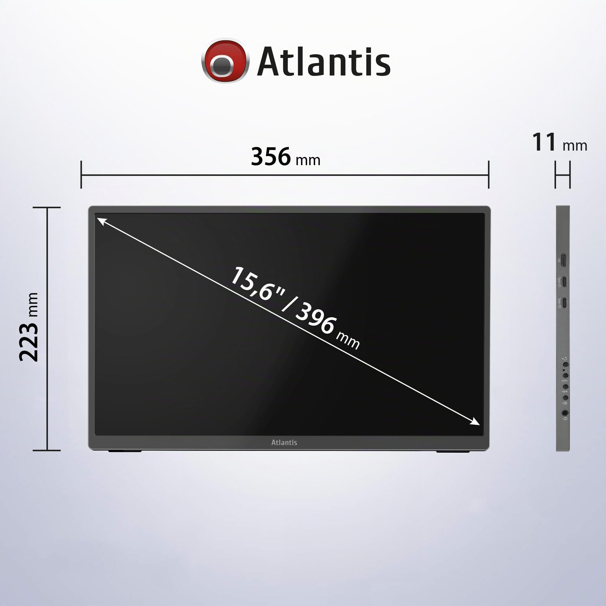 Atlantis Monitor Portatile TouchScreen 16” IPS Full HD HDMI/USB-C, inf 1 kg | Speaker 2x1W, inclinazione regolabile, Pivot, per notebook e console, cavi inclusi, cod. A05-P156LPT