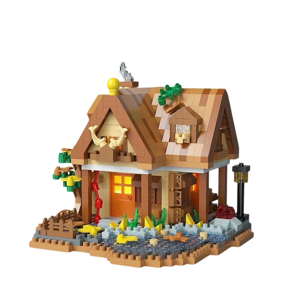 Mountain Cabin Building Bricks Set, 860 PCS Micro Bricks Architecture Set, Wooden Forest House Block Toy, Mini Wood Cabin Micro Building Set, Mini Brick Construction Toy Gif