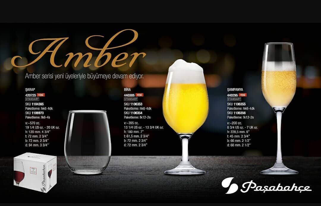 Pasabahce Amber Beer Glass,395 ml,Set of 6 3