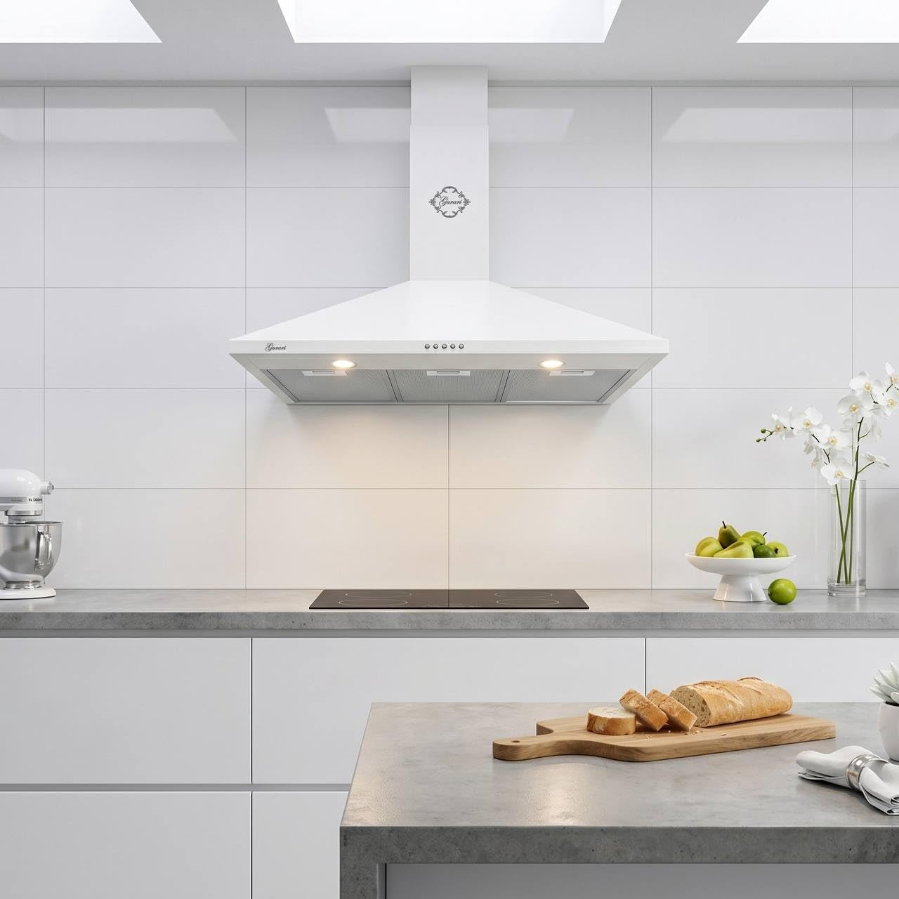 Gurari Hotte aspirante 90 cm GCH C 147 WH 9 N • Hotte murale blanche • Moteur puissant 1000 m³/h • Hotte aspirante et recirculation • Éclairage LED • Filtre à graisse métallique • Hotte de cuisine