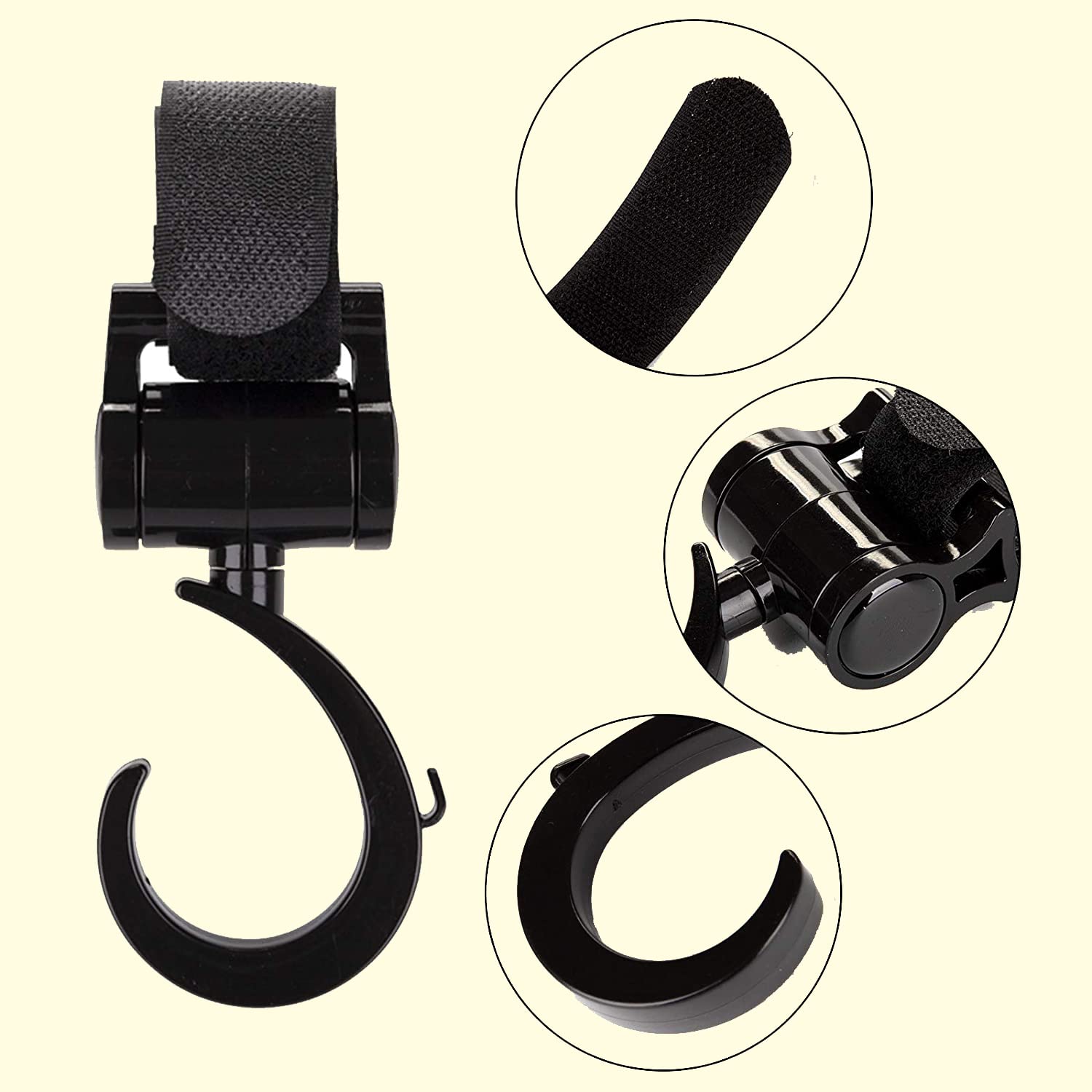Baby Stroller Hooks for Toys, Stroller Hooks Universal Diaper Bag Hook for Stroller 360° Rotation Large Stroller Hooks for Shopping Strong Load-Bearing 33 LB Car Back Seat Hooks (Black, 8 Pack) : Baby