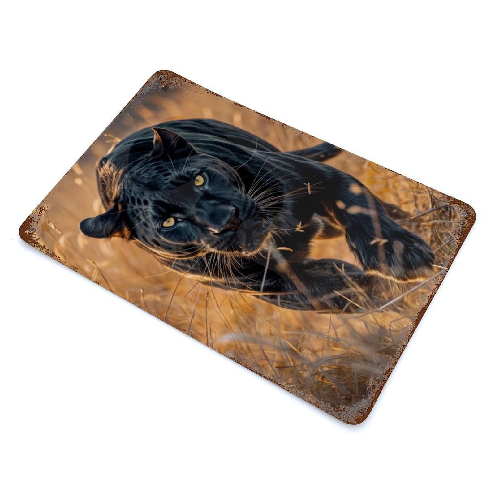 Garage Style Majestic Black Panther Rust Effect Tin Sign 11.8"x7.9", Vintage Wall Decor for Bar And Workshop