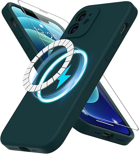 DEENAKIN Funda de silicona para iPhone 13 con protector de pantalla, compatible con MagSafe, funda para cámara, funda magnética protectora delgada DEENAKIN Funda de silicona para iPhone 13 con protector de pantalla, compatible con MagSafe, funda para cámara, funda magnética protectora delgada