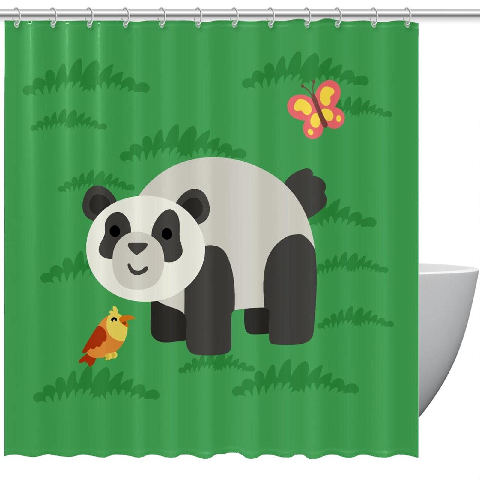 Rideau de douche panda anti-moisissure avec crochets pour douche enfant