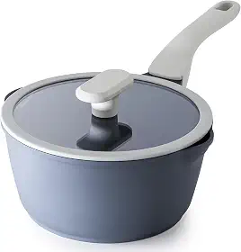 PRICUSIS Panela antiaderente com tampa, panela de cerâmica de 2,7 litros, panela de molho não tóxica com bicos para uso multiuso, sem PTFE, PFOA e PFAS, compatível com indução.