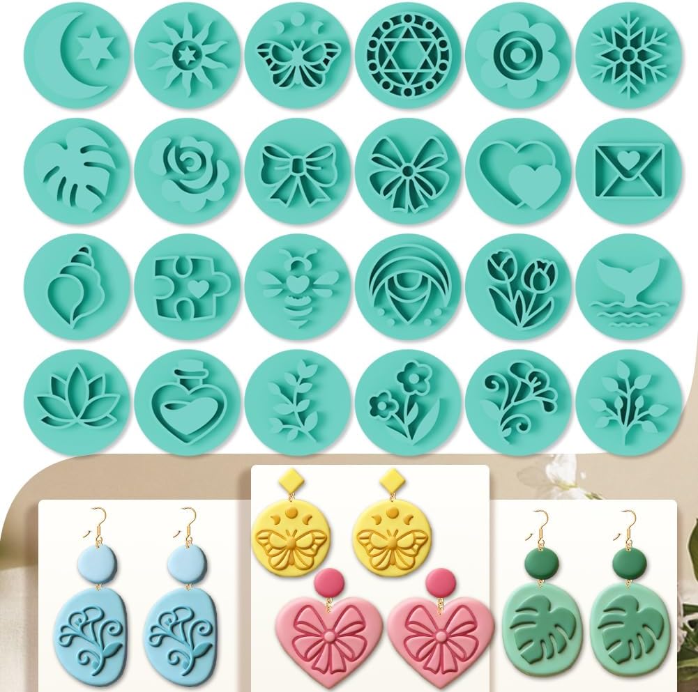 24Pcs Boho Floral Polymer Clay Cutters Clay Earrings Cutters for Adults Leaf Polymer Jewelry Cutter Set for Earrings Making Party Festival DIY Supplies