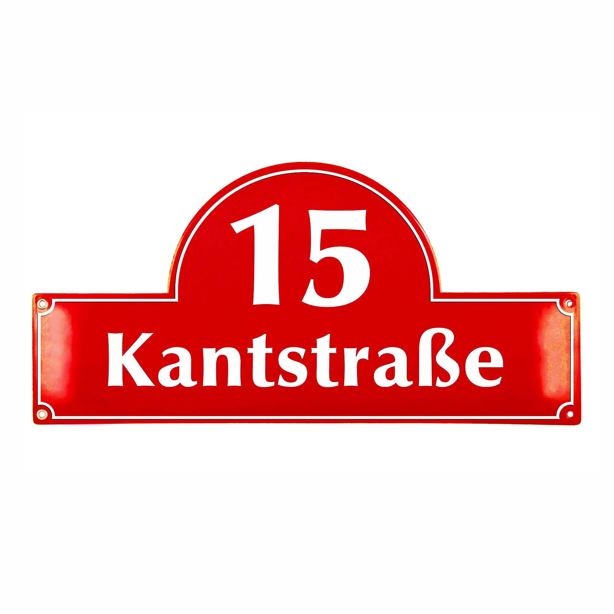 Hausnummerschild Hausnummer mit Straßenname - 24x50 cm - Keramik Emaille - Wetterfest - Personalisiert (Weiß)