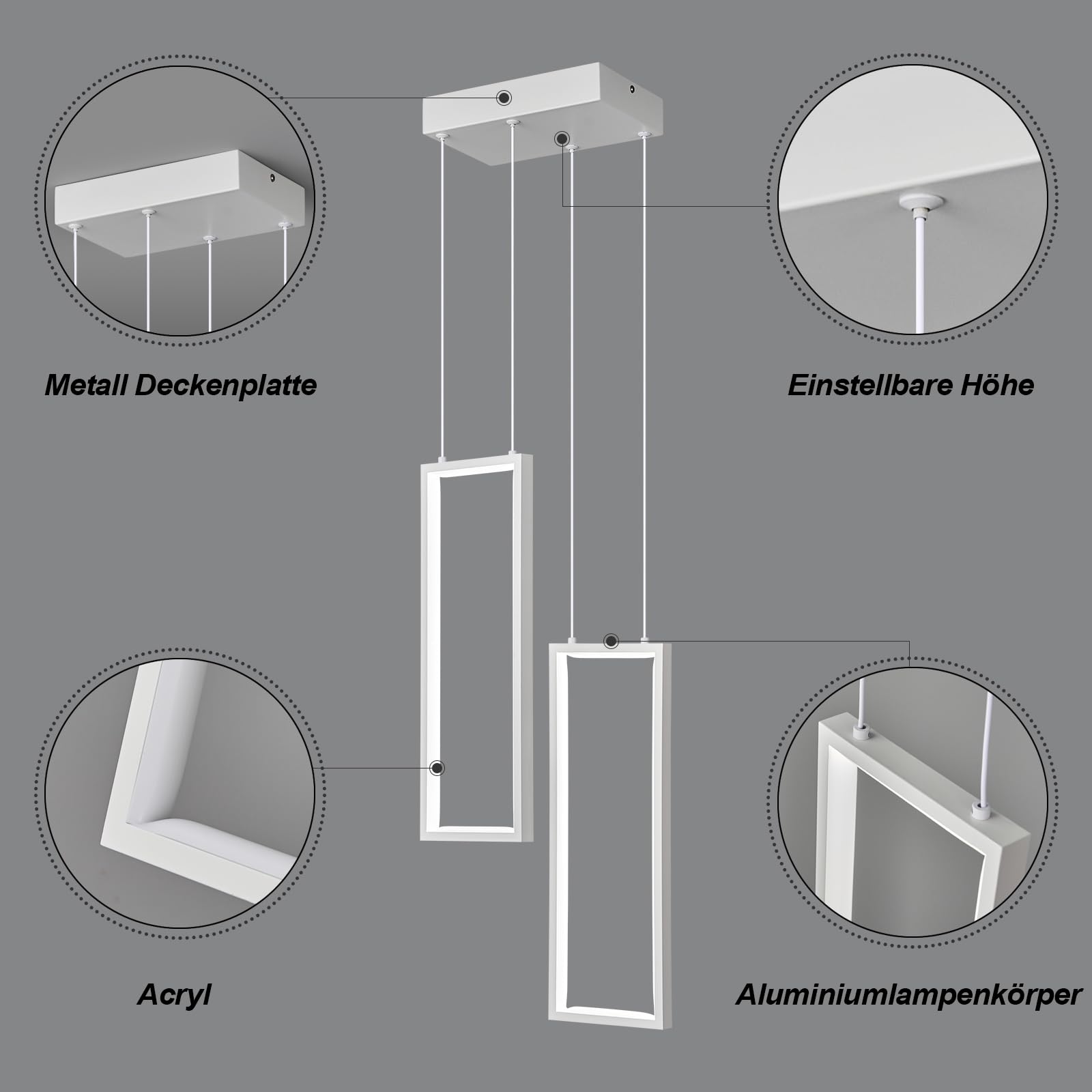Lampada Da Cucina Moderna Dimmabile LED Lampadario in Bianco 2 anelli Lampada Rettangolare Per Ristorante, Camera Daletto, Corridoio Soggiorno