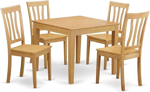 East West Furniture OXAN5-OAK-C set de 5 mesas y 4 sillas para antecomedor, Madera, Oak Finish