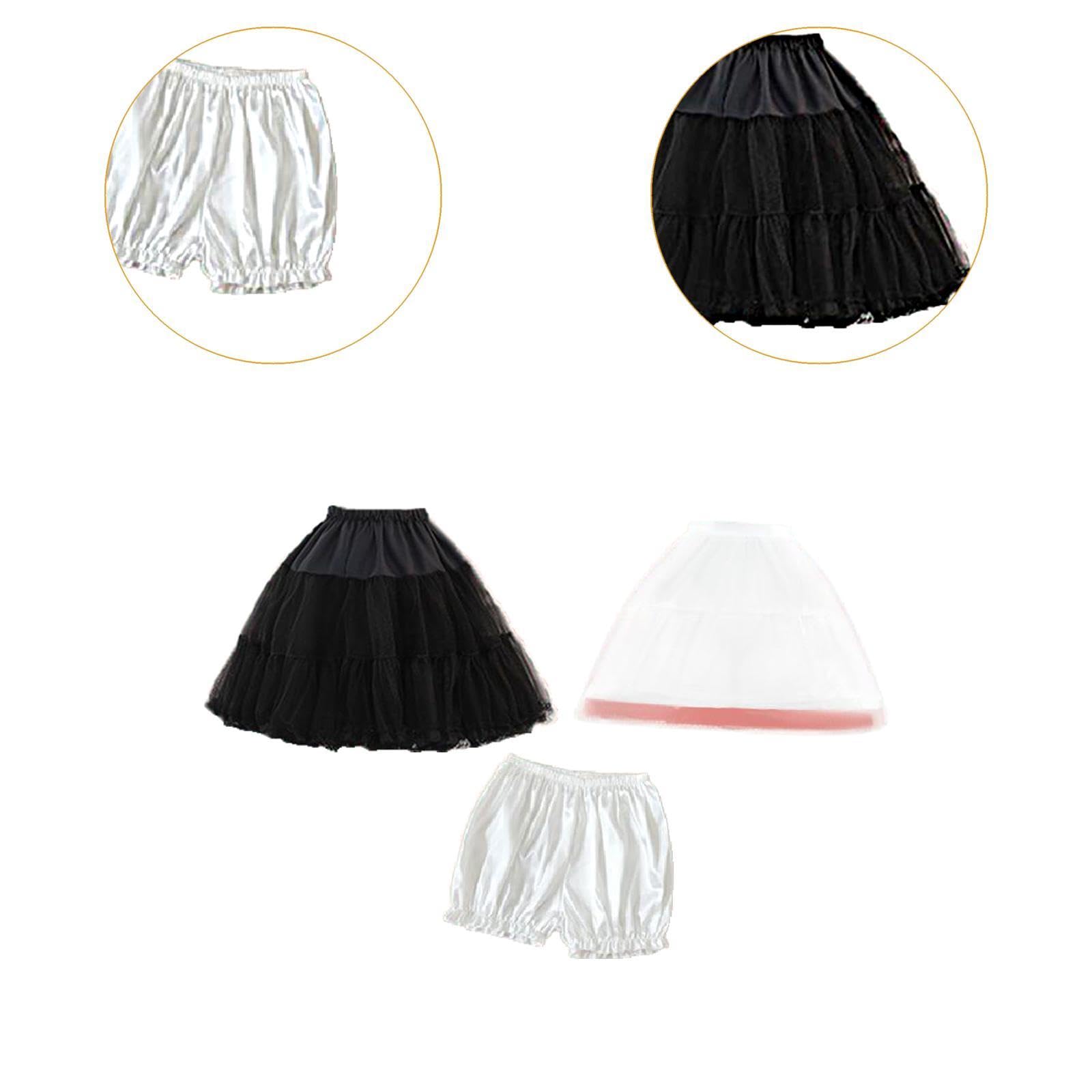 Damen Petticoat Rock Tüll Unterrock mit verstellbarem Hoop Rock und Shorts für Cosplay Prinzessin Kleid Lolita Party Schwarz Weiß, Mehrfarbig, Einheitsgröße