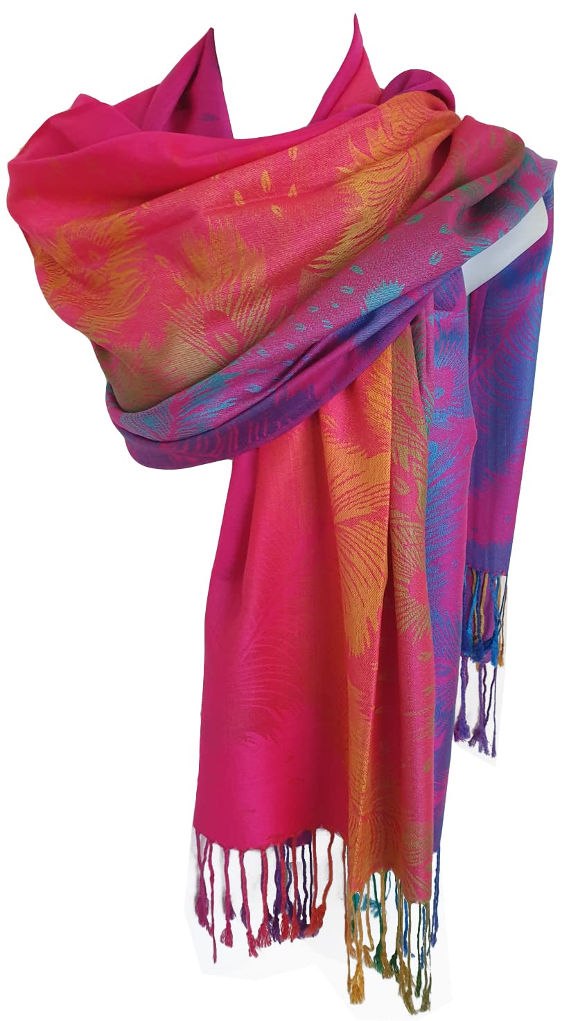 Glamlondon Women's Rainbow-Colourful-Patches Styl2 Rainbow Multi-Colour Pashmina Colourful Paisley/Roses/Patches/Peacock Feather Soft Shawl (Rainbow-Colourful-Patches Styl2)
