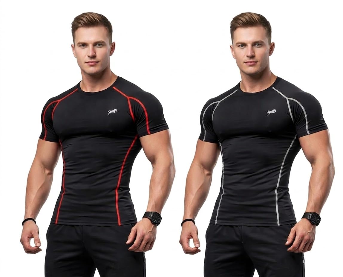 just rider Compression T Shirt for Men Half Sleeve Gym T Shirts Half Sleeve Compression T-Shirt - Men's Athletic & Sports Tights for Fitness-picture-50