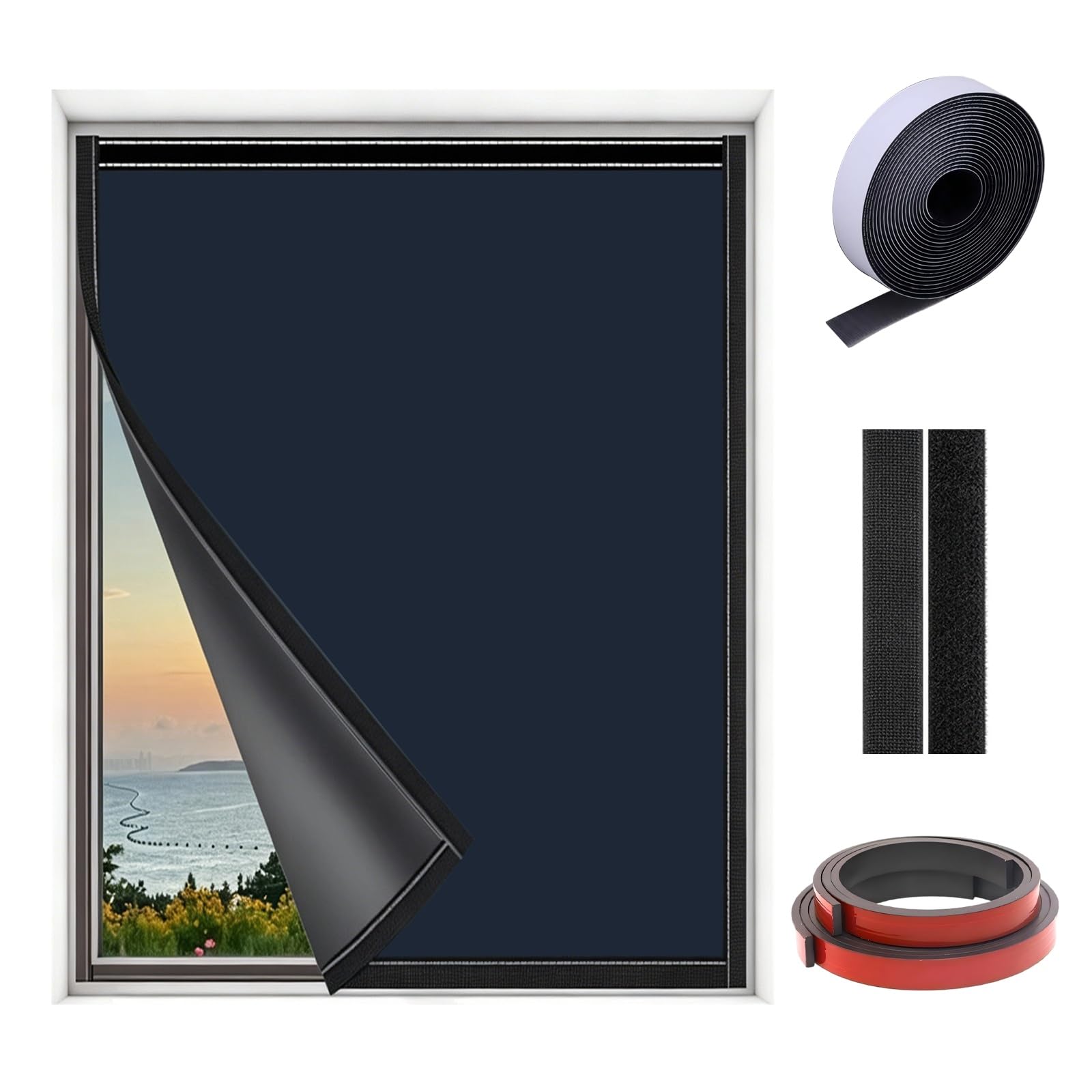 Blackout Curtains For Bedroom, 90x120cm Magnetic Blackout Shades, 100% Black Out Waterproof Window Curtains With Hook & Loop Strips For Any Window Frames(Magnetic Blue,160x200cm)