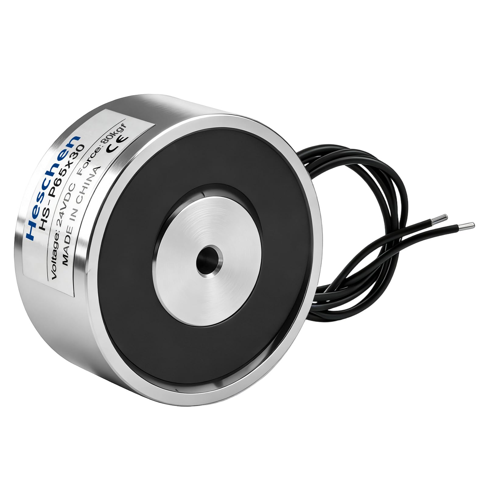 Heschen Electroimán P65/30 24V CC 80kg Atracción Plateado Cilíndrico