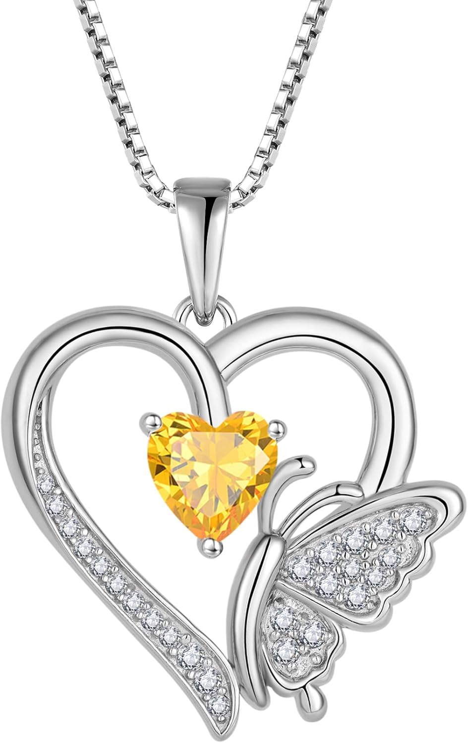 Heart Butterfly Necklace for Women 925 Sterling Silver Heart Pendant with Birthstone Jewelry for Women Her Mom Wife