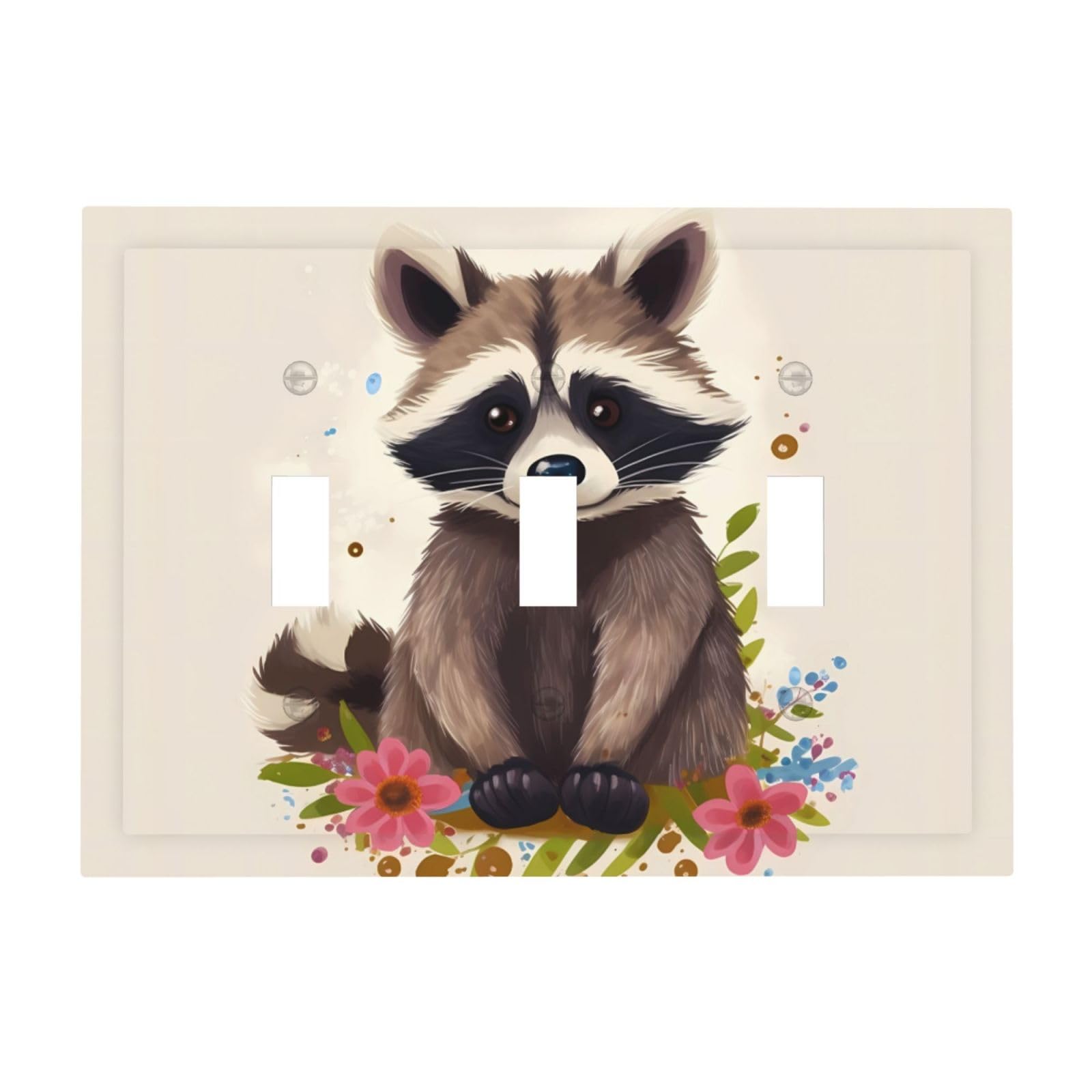 Kloph Raccoon Decorator Light Switch Covers Wall Plate 3-Gang Mid Size 6.7" X 4.8" Triple Toggle Switch Wallplate Decorative 3 Gang Wall Switch Plate Covers Polycarbonate Thermoplastic