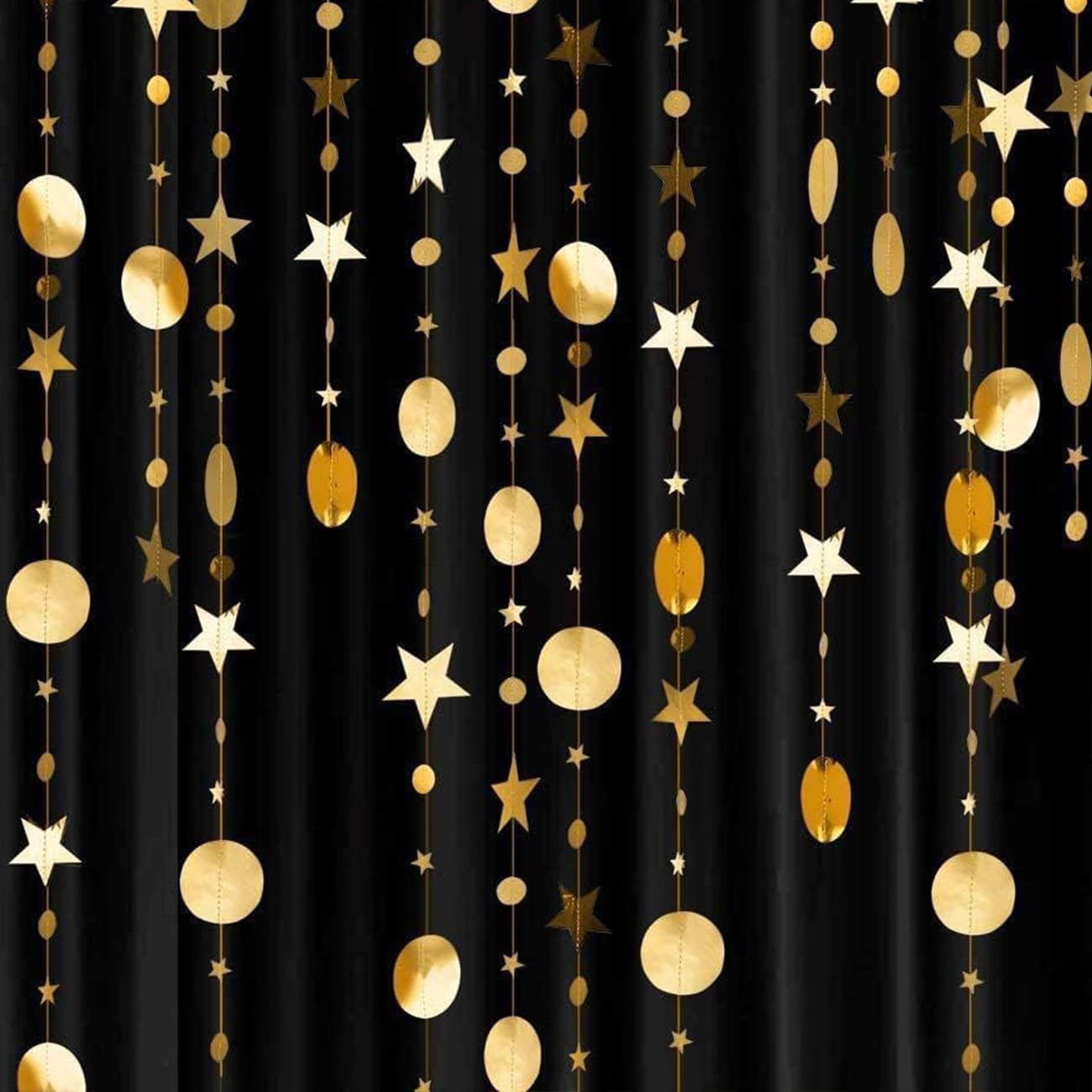 Gold Glitter Hanging Paper Garland,Circle Star Paper Decoration for Party(52 Ft/4 Pack) - Image 4