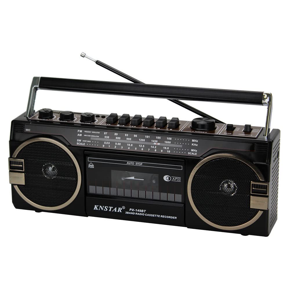 Radio Retro, Reproductor de Casete, Boombox Retro Bluetooth con Reproductor de Casete y Radio Am/FM, transmisión por Cable e inalámbrica con Altavoces duales, Estilo clás