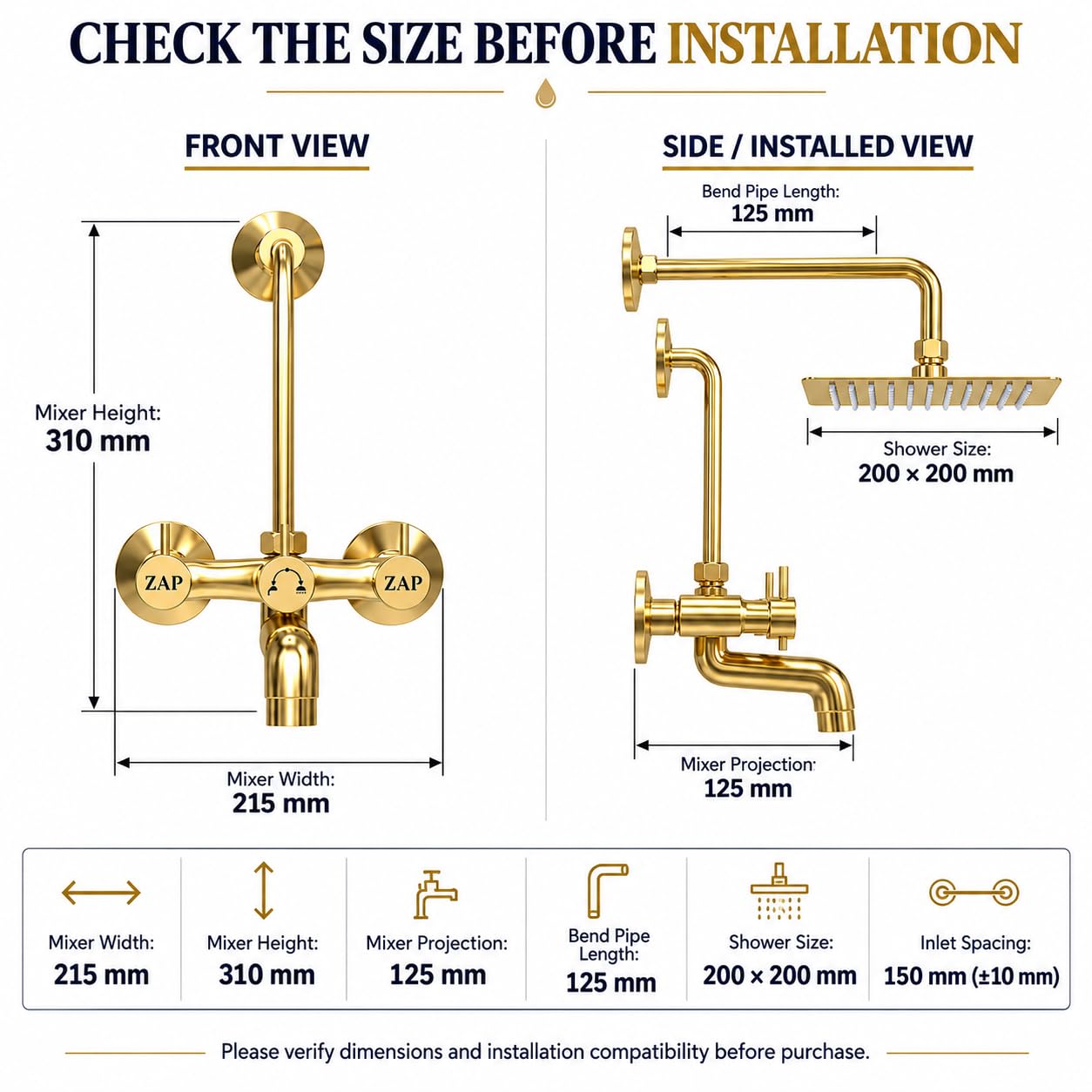 ZAP Elixir Gold 2-in-1 Shower Mixer Tap Set -4