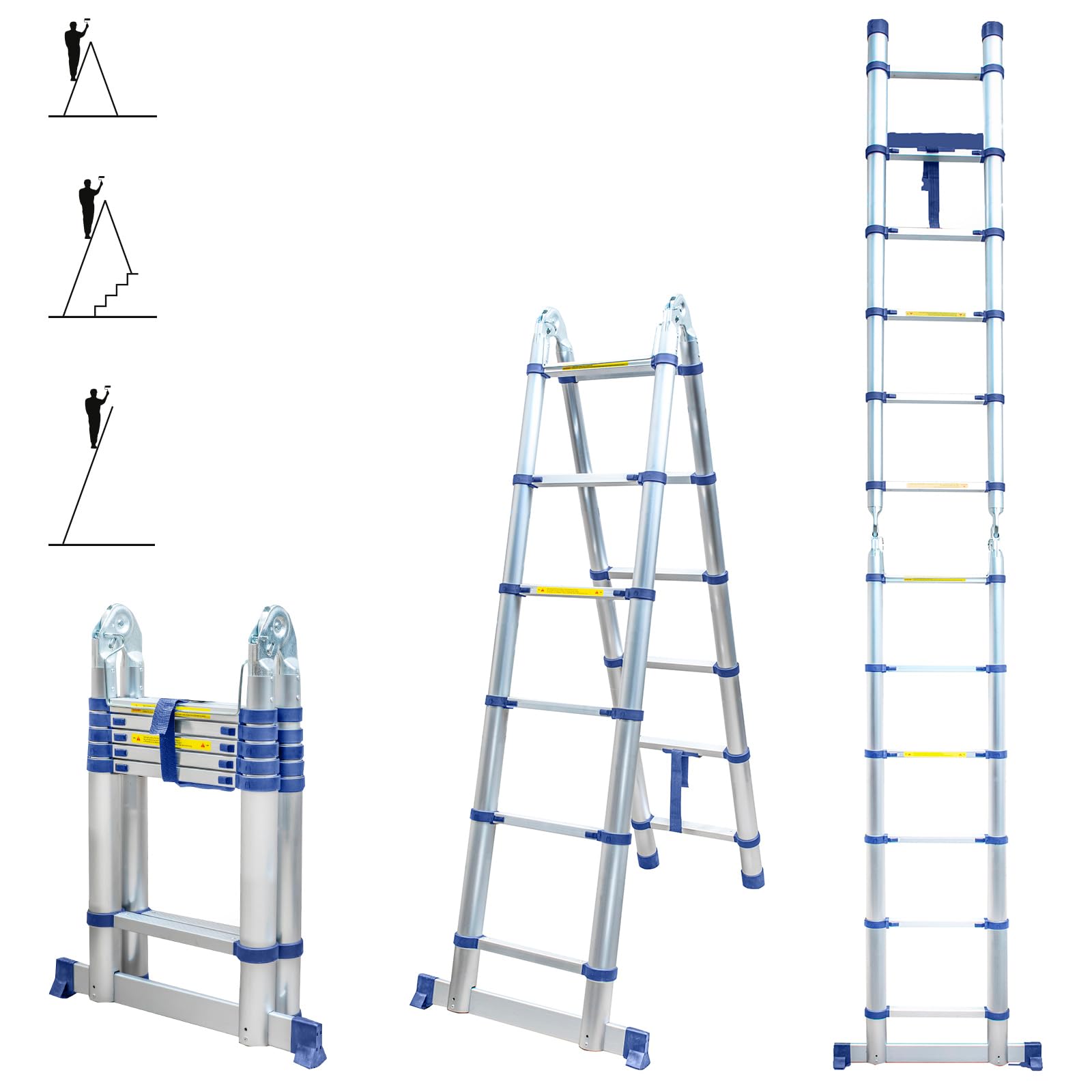 HOSTRÖM Escalera telescópica articulada de 3,8 m STEMPAKT, Escalera de 2 x 6 peldaños Plegable Profesional multifunción, Altura de Trabajo máx. 4,7 m, garantía de 5 años.