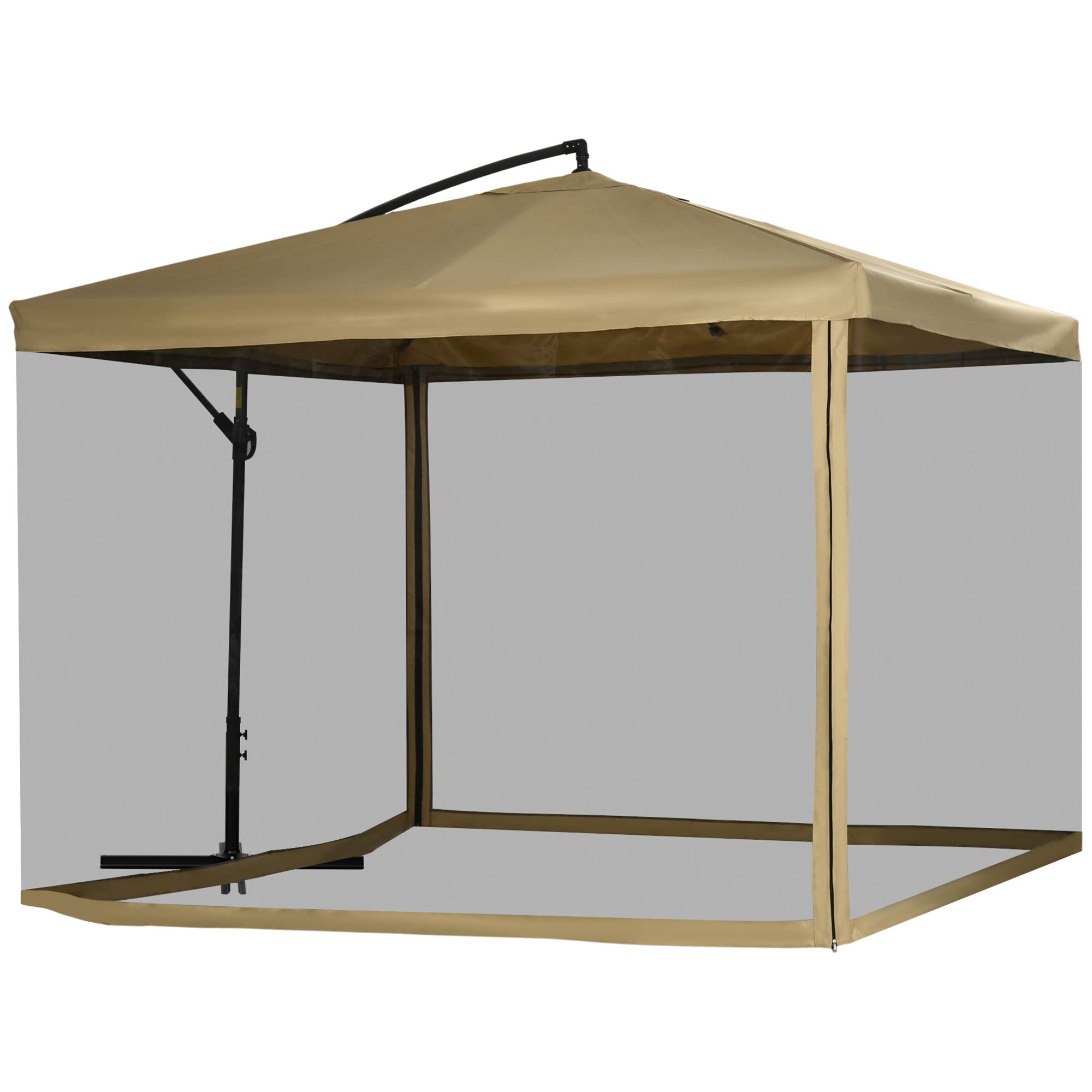 Outsunny Sombrilla de Jardín 296x296x265 cm Parasol Excéntrico Inclinable con Mosquiteras Manivela Base Cruzada y Soporte de Acero para Terraza Patio Exterior Beige