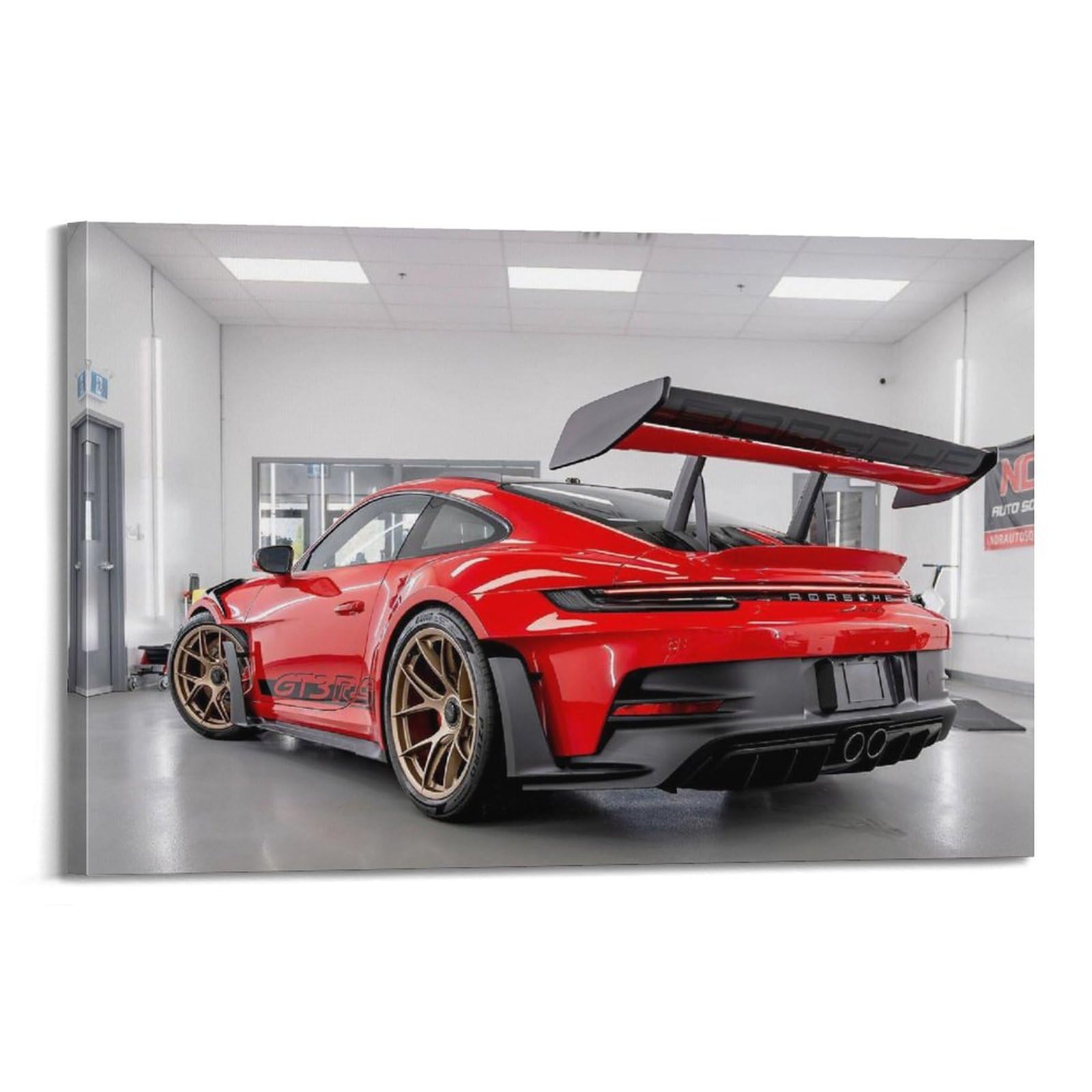 Quadro Su Tela Porsche Rossa Di Notte In Città | 5 Pezzi 170x80 Cm Decorazione Murale Per Garage E Ufficio