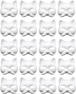 20Pcs Therian Cat Fox Mask White to Paint - Halloween Animal Mask for Party Costume