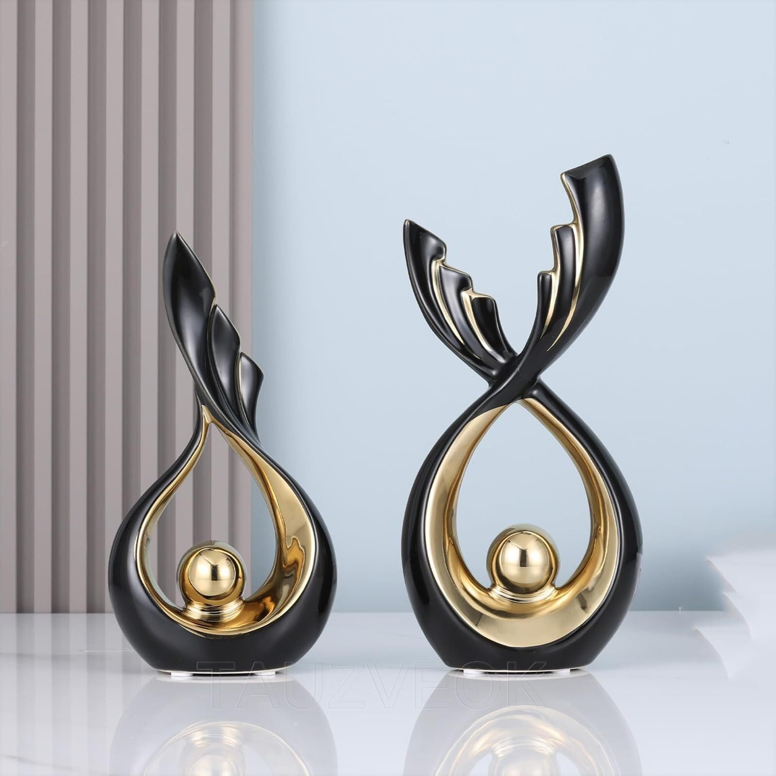 Regalos para Mujeres Sala de Estar cerámica Moderna Deco la Escultura for decoración Oficina Decoración para estanterías(Black,Big)