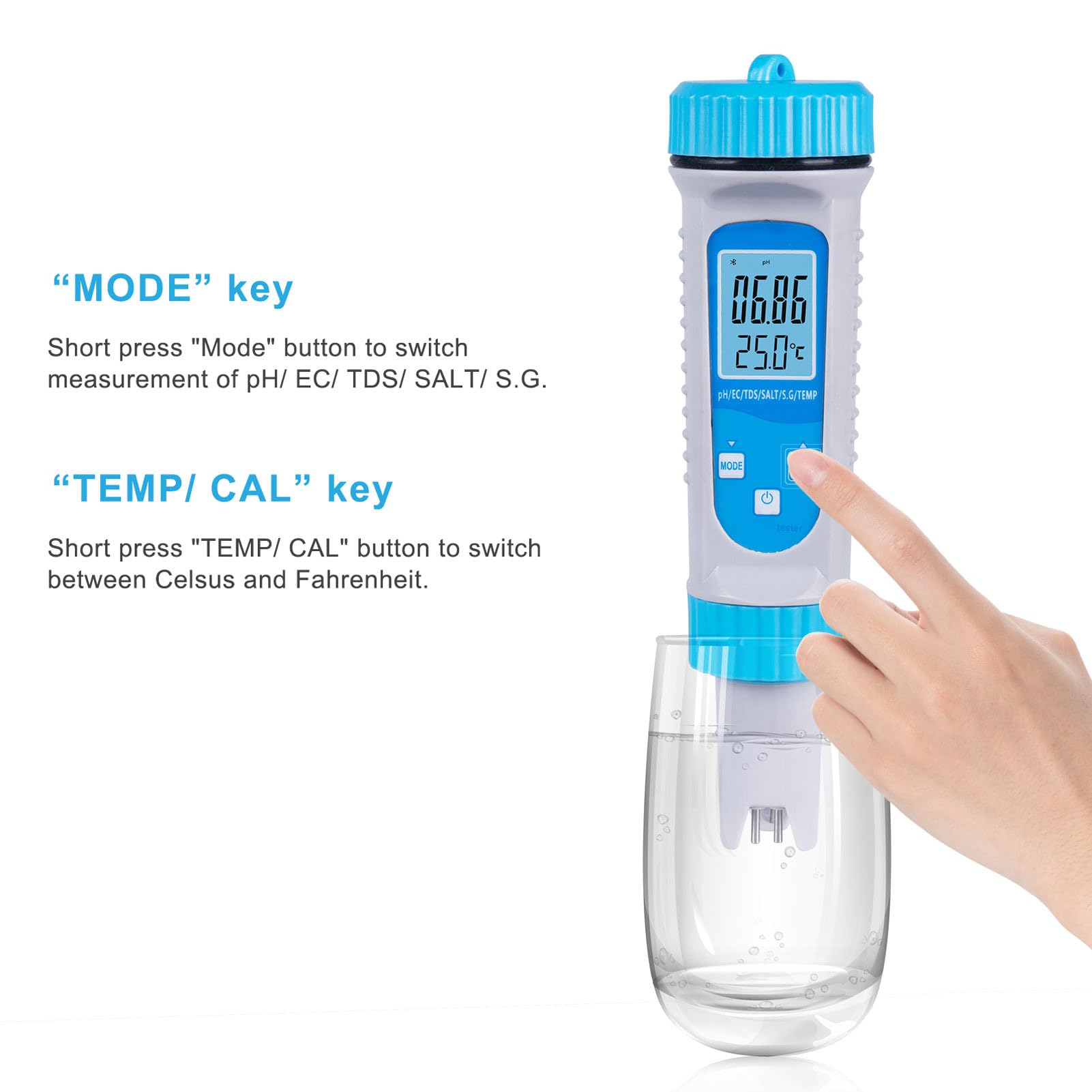 Testeur d'eau Intelligent PH-mètre, Résolution 0,01, Testeur d'eau Haute Précision, Testeur De Qualité De l'eau 6 en 1 PH EC TDS Salt S.G Temp Type De Stylo Testeur d'eau Numérique