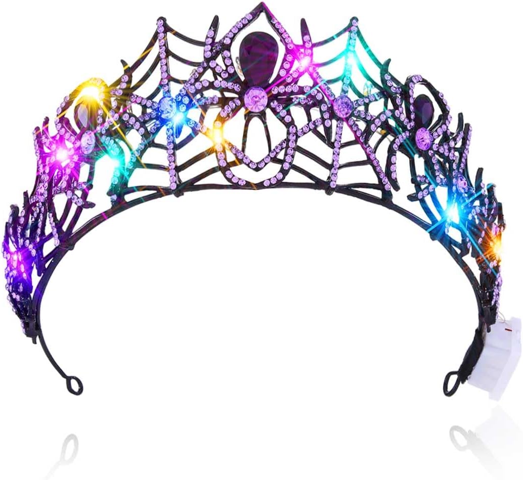 Brishow Light Up Halloween Spider Crown Costume Black Crowns and Tiaras. Cosplay Headband, Crystal Prom Headpiece for Women Purple