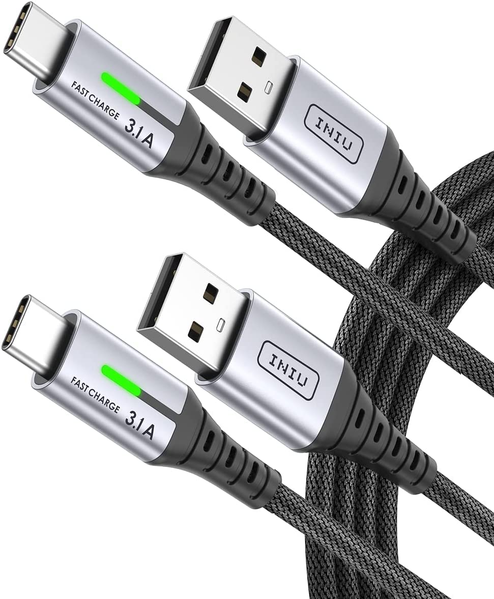 INIU Cavo USB A a USB C, QC 3.1A Cavo USB Type C Ricarica Rapida Nylon | Nylon Cavo, Indicatore LED, Ricarica Rapida per iPhone 17 16 Pro Max, Samsung Galaxy S25 Ultra, Pixel 10 9a, 2m+2m