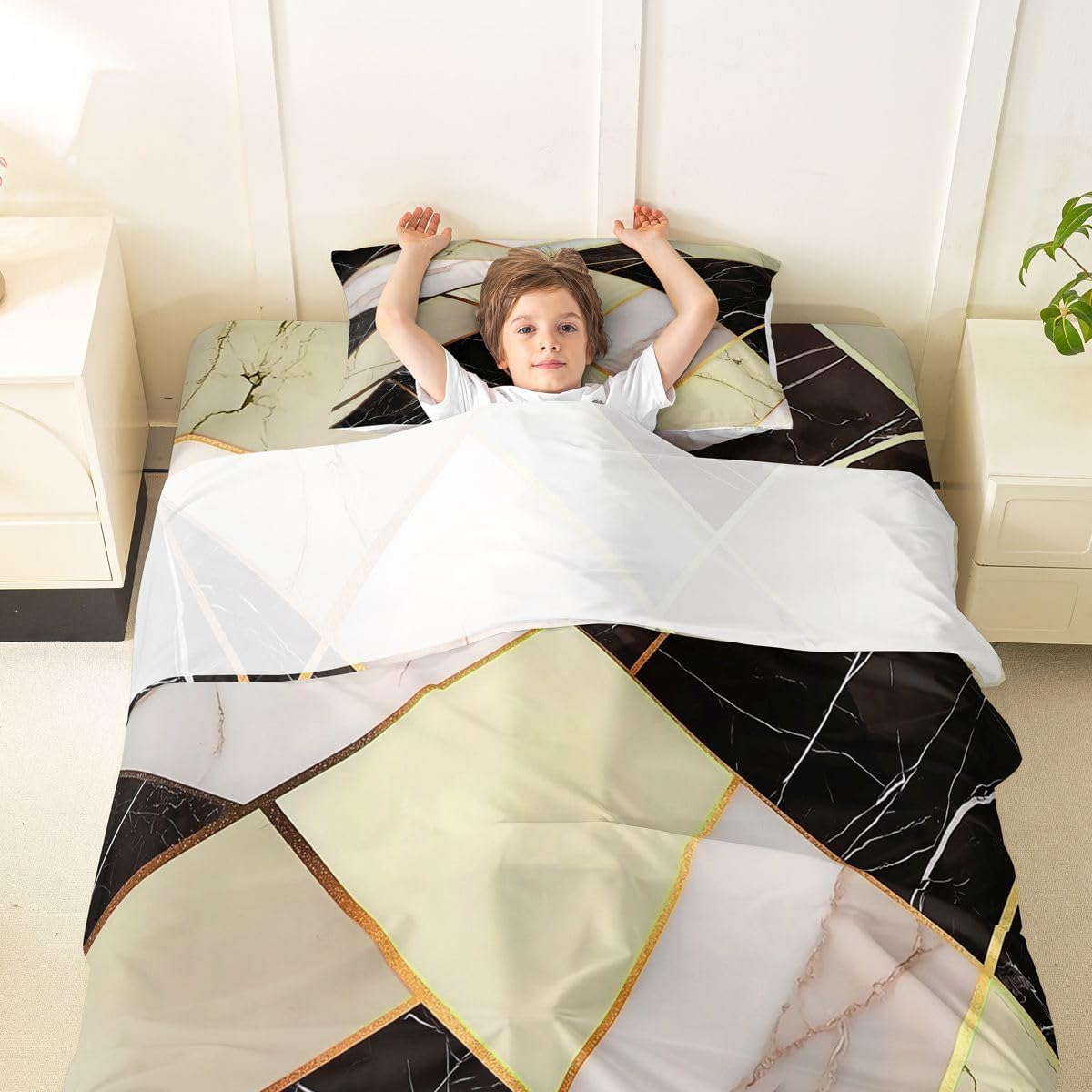 jejeloiu Marble Bed Sheets Set Twin Size Modern Aesthetic Bed Set for Kids Boys Girls Abstract Marbling Deep Pocket Fitted Sheet Breathable Soft Lightweight Microfiber