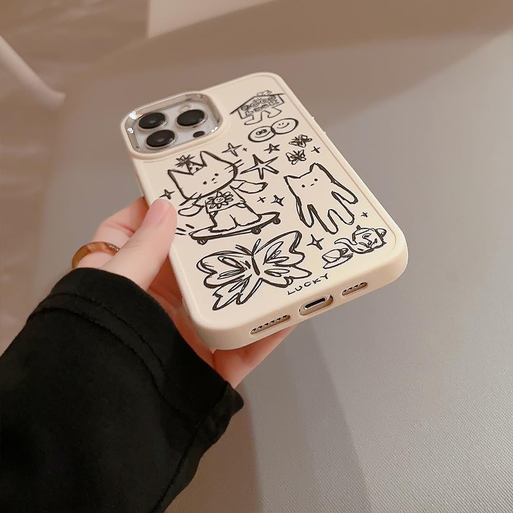 Designed for iPhone Case, Cute Cat Butterfly Star Lucky Line Drawing Soft Phone Case (White,for iPhone 12) White iPhone 12 image 4 of 6 B0DJ5BY8C2