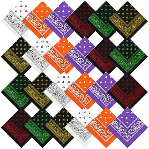 KUTTOR 24 Pcs Bandanas Paisley Bulk Bandanas Cowboy Print Head Wrap Scarf Headband Multi Purpose Handkerchief for Men Women Cover